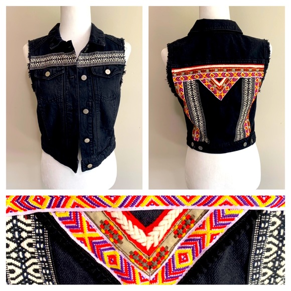 H&M Coachella Official Collection Denim Raw Hem Embroidered Vest - Picture 1 of 10